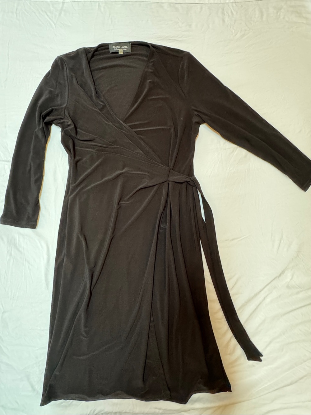 Evan Picone Black Long Sleeve Wrap Dress with Side Tie